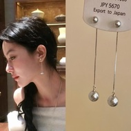 韩国博主耳坠耳环女 银针耳环 长款珍珠耳环 珍珠流苏耳环 轻奢高级感灰珍珠耳环 流苏耳坠耳线925银针温