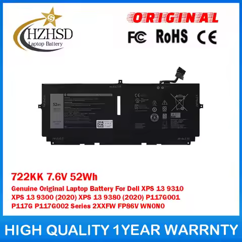 722KK 7.6V 52Wh Genuine Original Laptop Battery For Dell XPS 13 9310 XPS 13 9300 (2020) XPS 13 9380(
