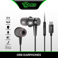 DMES DR6 Type C Wired Earphone Handsfree Extra Bass In Ear Earphone with Built In Microphone, HiFi A