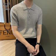Hanlu เสื้อยืดแฟชั่นผู้ชายถักเสื้อโปโลหล่อเข้ารูปพอดีเสื้อยืดถัก