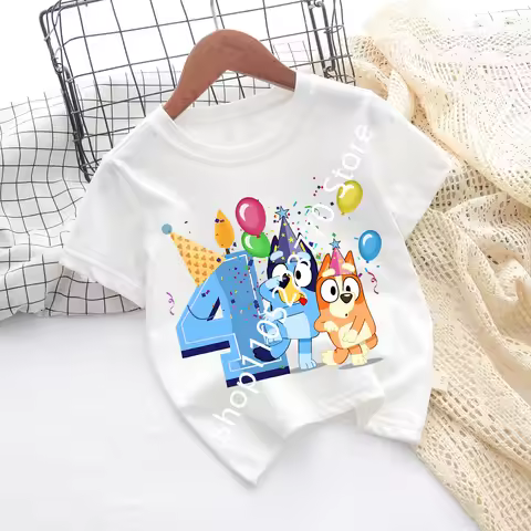 Bluey Baby Birthday T Shirt for Boys Girl Bingo Number Kids Clothes Summer Cartoon Letter Tees Shirt