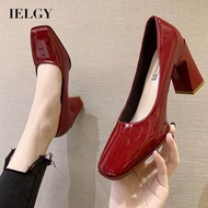 IELGY Giày Cao Gót Nhỏ Phong Cách Pháp Giày Moccasin Mũi Vuông Cổ Điển Gót Dày Cho Nữ