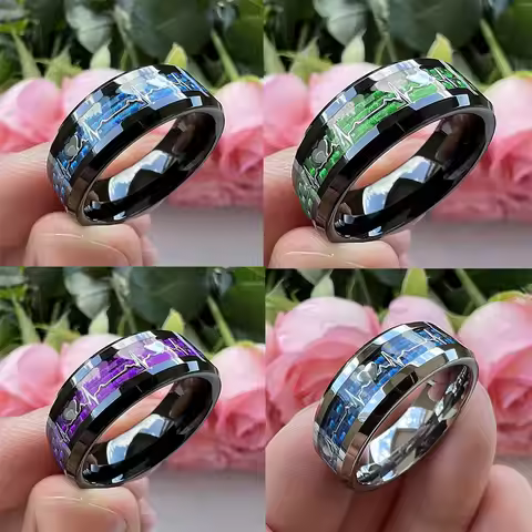 8mm with Heartbeat Design, Multi-Color Fiber Shape Stainless Steel Ring, Fashionable Ring, Unisex Pa