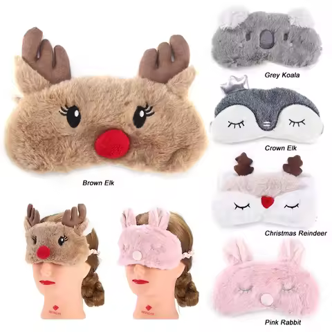 Sleeping Eye Mask 5 Colors Cute Animal Eye Cover Sleeping Mask Christmas Deer Winter Carton Nap Eye 