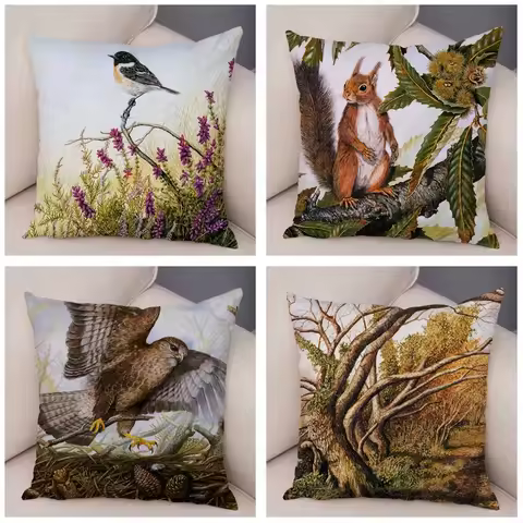 Bedroom Sofa Car Cushion Cover Cartoon Animal Colorful Fox Bird Squirrel Series Home Office Decorati