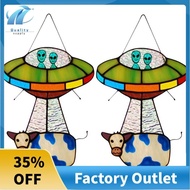 2PCS UFO Abduction A Cow Stained Glass  UFO Stained Glass  UFO Cow Hanging Glass