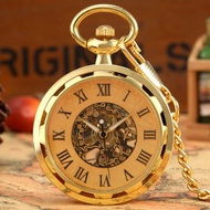 Steampunk Roman Number Men Mechanical Hand Winding Pocket Watch Chain Luminous Hands Clock