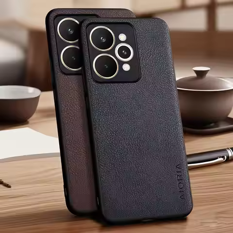 Case for Realme 15 14 13 Pro Plus 15T 14X 5G 4G Vegan Faux Lychee Pebbled leather Phone cover funda 