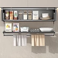 Multi-Functional Lifting 2-Tier Pull-Down Dish and Spice Rack System Folding Hanging Cabinet Pull-Ou