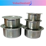 5pcs Stainless Steel Pot With Lid Laser Printed Biryani Handi Punjabi Handi Cookware