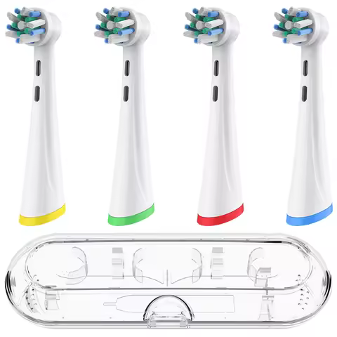 Toothbrush Travel Case Protective Box and 4 Pcs Replacement Brush Heads Set Compatible with Oral B i