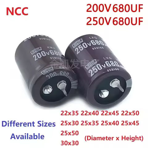 2Pcs/Lot NCC 680uF 200V / 680uF 250V 200V680uF/ 250V680uF 22x35/40/45/50 25x30/35/40/45/50 30x30 Sna