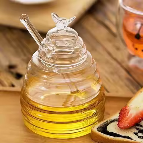 Honey Jar with Lid Glass Honey Jar Container Safe and Odorless Honey Container Dispenser for Storing