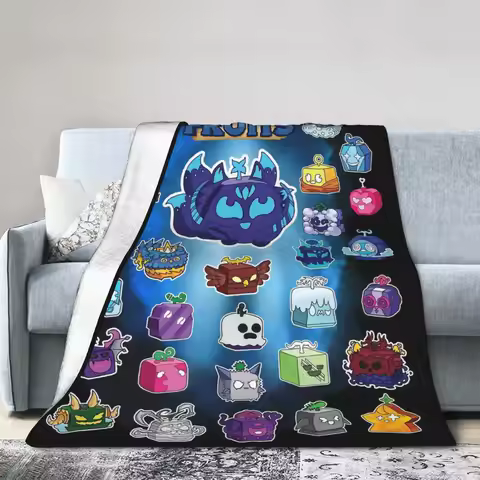 B-Blox Kitsune All Characters Fruits Blanket Game Cartoon Fuzzy Throw Blanket Decoration Ultra-Soft 