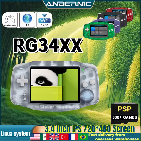 ANBERNIC RG34XX Handheld Game Console 3.4-inch IPS Screen Linux 64-bit 3500mAH Bluetooth RG 34XX Ret