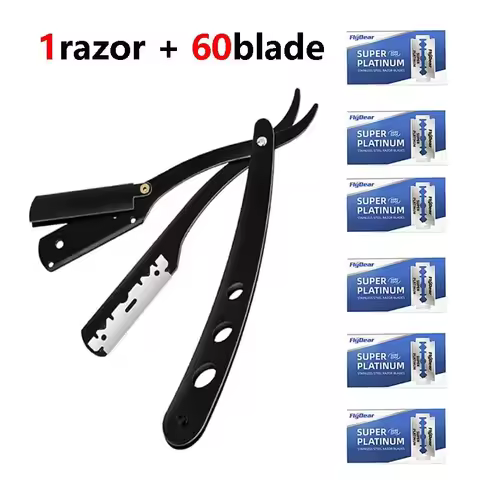 Men's Stainless Steel Razor Blade, Manual Razor Classic Wet Shaving, Black Razor Replaceable Blade