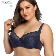 PARIFAIRY Women's Floral Lace Bra With Wire no Foam Large Cup Plus Size Bra 34E 36E 38E 40E 42E 44E 
