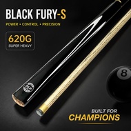 Black Fury-S Snooker Cue, 9-10mm Tip, 2-Piece Ash Wood, Super Heavy 620g
