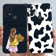 Motorola Moto E20 / Moto E30 E40 Phone Case Matte Soft Pretty Girl Cow Pattern Cover for Moto E22 E 