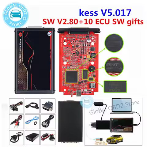 Online Unlimited KESS 2.80 EU Red V5.017 KTAG V7.020 4 LED V2.25 OBD2 Car ECU Chip Tuning Kit kess k