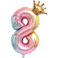 32 Inch Rainbow Gradient Number 8 Crown Balloons Set,8th Birthday Balloons for Boys and Girls, Child