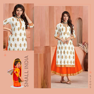 {**ส่งฟรี**} SMALL INDIA 🌸 Pure Rayon Straight Kurti (ชุดเซ็ทเสื้อกระโปรง) 🌸 Ladies Kurta Set