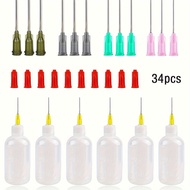 34 Pcs Glue Applicator Bottles Set 30ml Plastic Squeezable Dropper Bottles with Blunt Needle Tip 14g