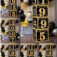 4Pcs Black Gold Birthday Paper Box,Happy 18th/30th/40th/50th/60th/70th Birthday Box,Glitter Elegant 