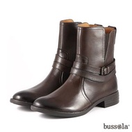 Bussola 真皮經典絆帶平底短靴 棕色 原價3900元