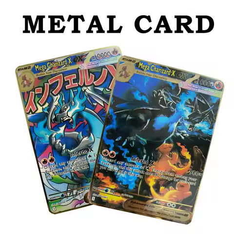 Pokemon Metal Cards in English HP10000 Inferno X MEGA Charizard ex Arceus Pikachu DIY Trading Flash 