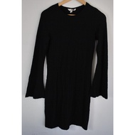 Black Dress H&M Second Hand Long Sleeves Round Neck Flared S Bust 32-38 Inches Hips 34-38 Skirt Ends