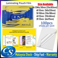 100 pcs sheets per pack Laminate Laminator 2R 3R 4R 5R 6R A4 Laminating Film Pouches Pouch 55mic 100