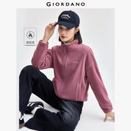 GIORDANO Women Jackets Polar Fleece Music Note Letter Embroidery Jackets Stand Collar Warm Fashion C