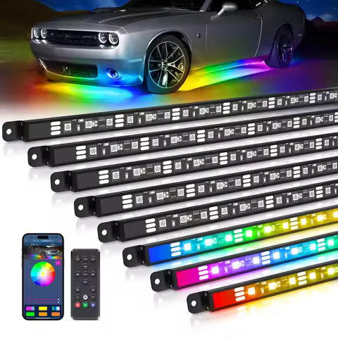 N8 Car Underglow Light Bar Kit, RGB+IC LED, Exterior Underbody Multicolor Neon Light Strip, Wireless