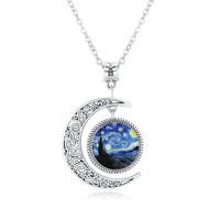 Half Moon Necklace Starry Night Pendant Vincent Van Gogh Art Handmade Jewelry