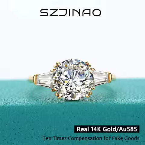 9mm Moissanite Diamond Ring 585 Real 14K Gold for Women D Color VVS1 Brilliant Cutting Wedding Band 