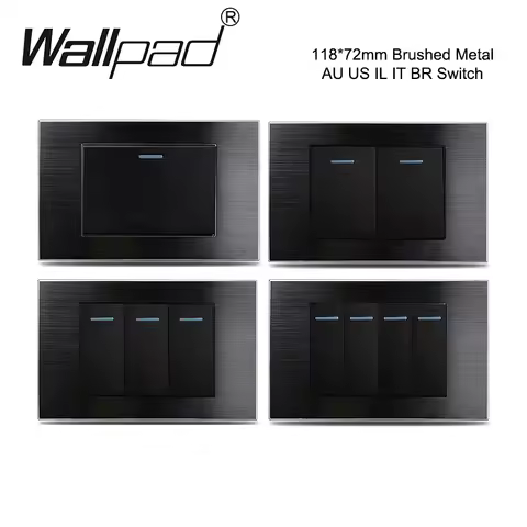 Black Brushed Metal Frame 118*75mm 1 2 3 4 Gang On Off Light Switches and Sockets 110V-240V Wallpad 