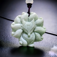 Green Natural Real Jade Nine tailed Fox Pendant Necklace Fashion Accessories Gemstones Chinese Talis