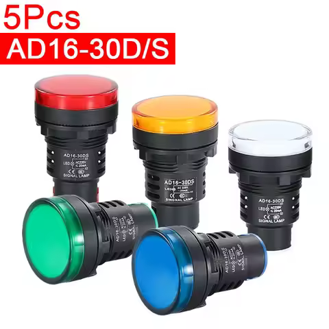 5PCS AD16-30D/S LED Power Indicator Pilot Signal Light Lamp AD16-30DS AC DC 12V 24V 110V 220V Red Gr