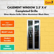 2.5'X6' Tingkap Casement Grille Silver Aluzinc Cermin Hitam🔥READY STOCK✅FREE SHIPPING‼️