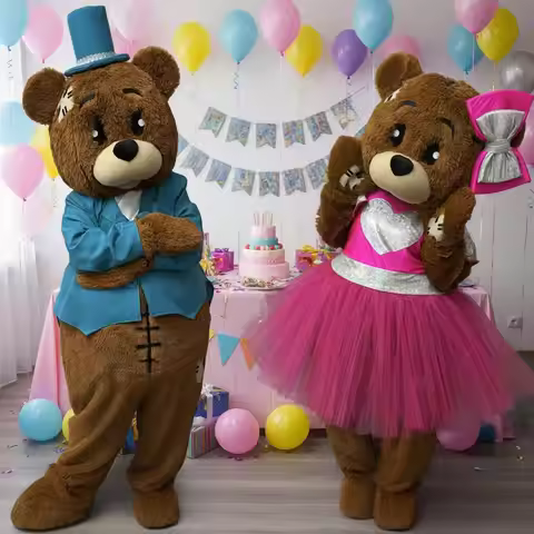 Pink Dress Full Body Teddy Bear Mascot Costume Brown Plush Bear Suit Сartoon Сharacter Christmas Fan