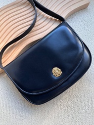 稀有中古包 Vintage Celine 深藍色凱旋門雕花扣半月包