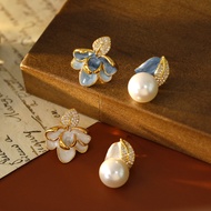 Hot-Selling White Camellia Pearl Earrings Niche Design AB Style Fashion Light Luxury Oil Drop Stud E