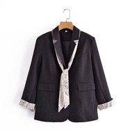 35905 Women's Fashion Blazer Long Sleeve Office Blazer with Scarf
