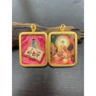 Hand-Painted Ksitigarbha Bodhisattva/Sakyamuni Gem Painting Ore Sand Thangka Pendant Free Black Stri