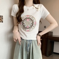 Tops 上衣 中式上衣 大码上衣 国风中式刺绣短袖2024夏季新款T恤显瘦盘扣短款上衣ins时尚plus-size Top10.31