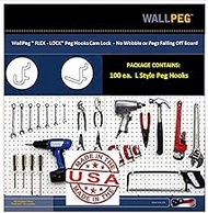 WallPeg Peg Board Tool Organizer - Kit PH-4 Pegboard Hooks for Tool Storage, Garage Organization, nerf Gun Storage - Peg Board Hooks for Hanging Power Tools, Crafts, and Garage Workbench Accessories