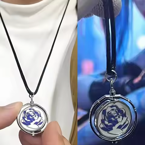 2025 Game Jinx Blue Rose Rotatable Necklace Anime Game Arcane Season 2 Necklace Pendants Metal Fashi