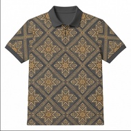 Men's Ethnic Tribal Star Print Polo Shirt, Olive Green Short Sleeve Casual Golf Polo, Boho Aztec Pat