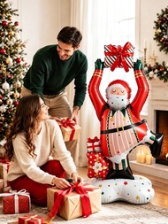 1pc 59inch Standing Santa Claus Holding A Gift Foil Balloons Christmas Mall Indoor Themed Decoration